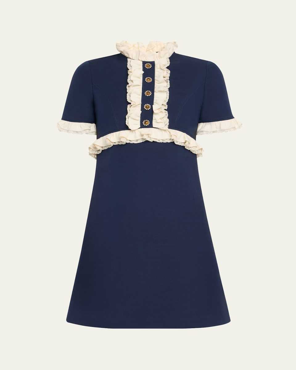 Lace Trim Wool Mini Dress